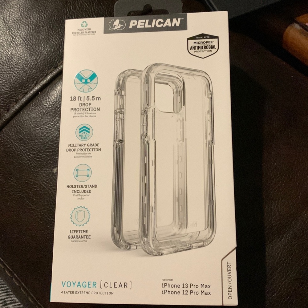 Pelican Voyager Clear iPhone 13/12 Pro Max. Holster/stand included. 18’ drop pro